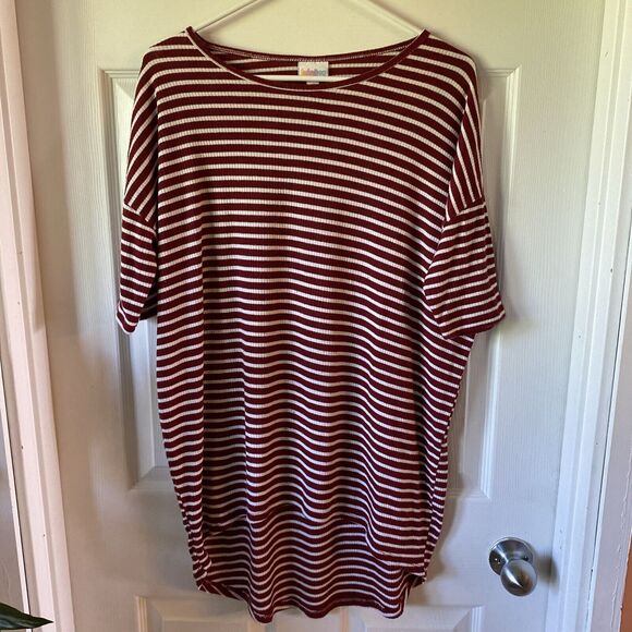 LulaRoe Blouse Top Women’s Size XS Oversized Striped Burgundy And White - Picture 1 of 13